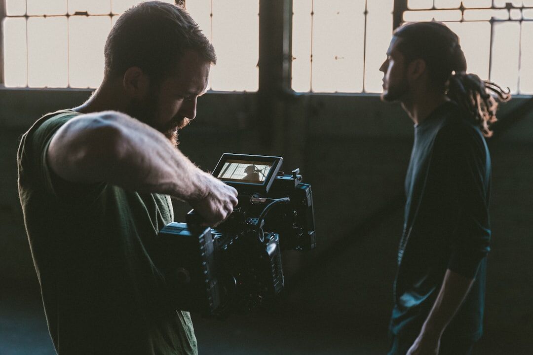 filmmaker reviewing footage
